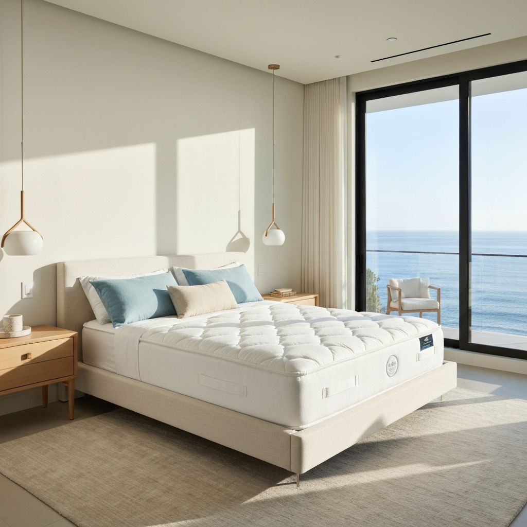 Aireloom Pacific Coast Collection mattress in a serene coastal-inspired California bedroom