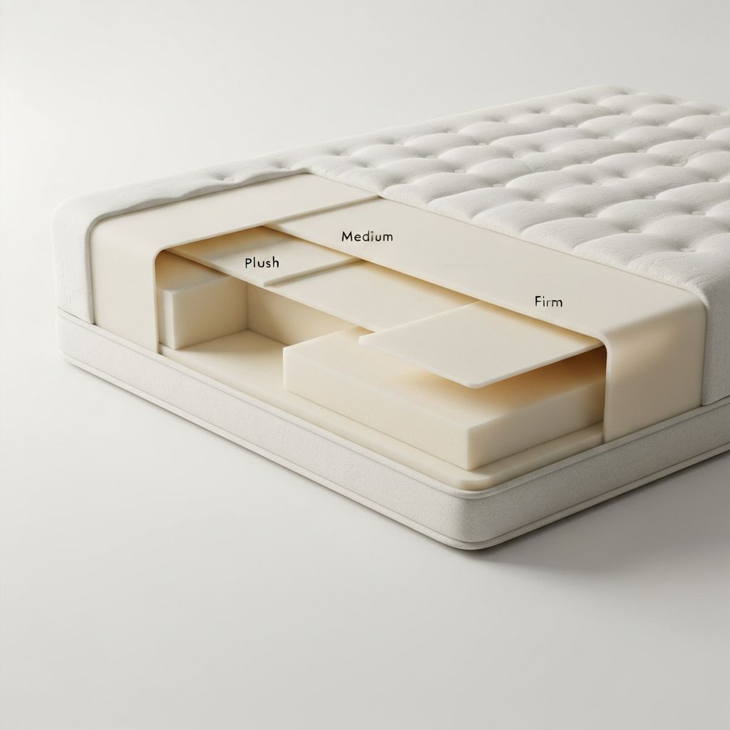 Visual guide to Aireloom mattress firmness levels: plush, medium, and firm