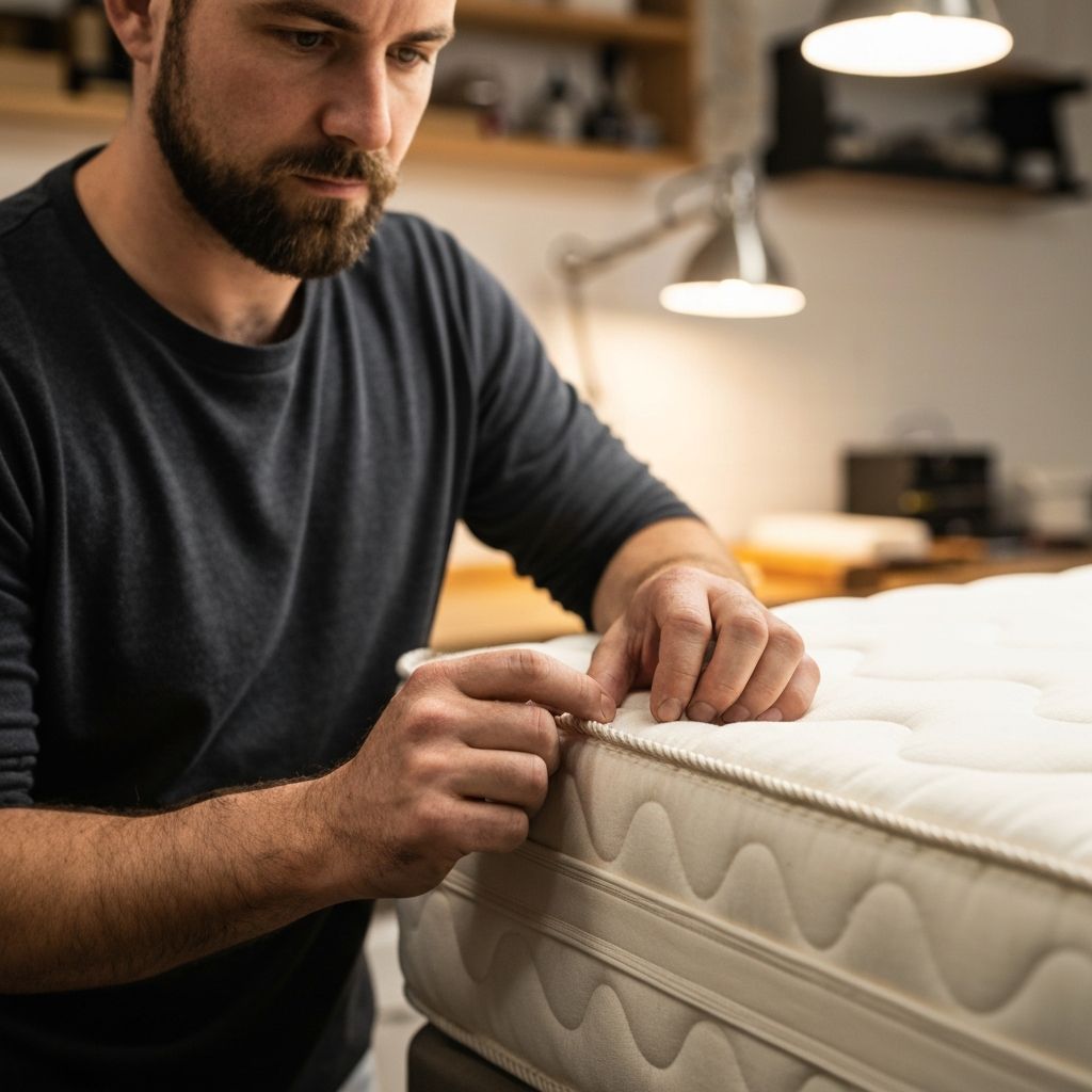 Aireloom craftsman inspecting the finished edge of a luxury hand-stitched mattress