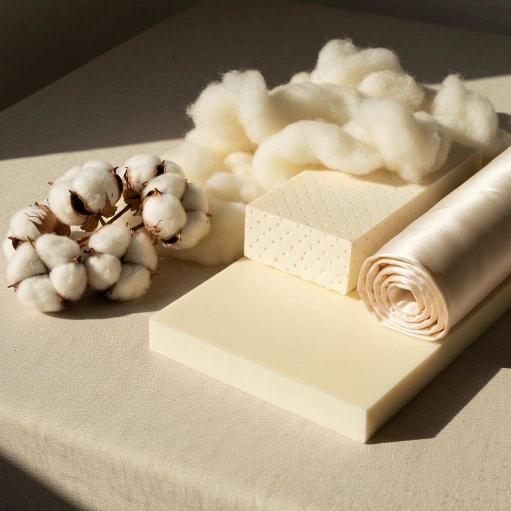 Natural premium materials used in every Aireloom mattress: organic cotton, silk, cashmere wool, and natural latex