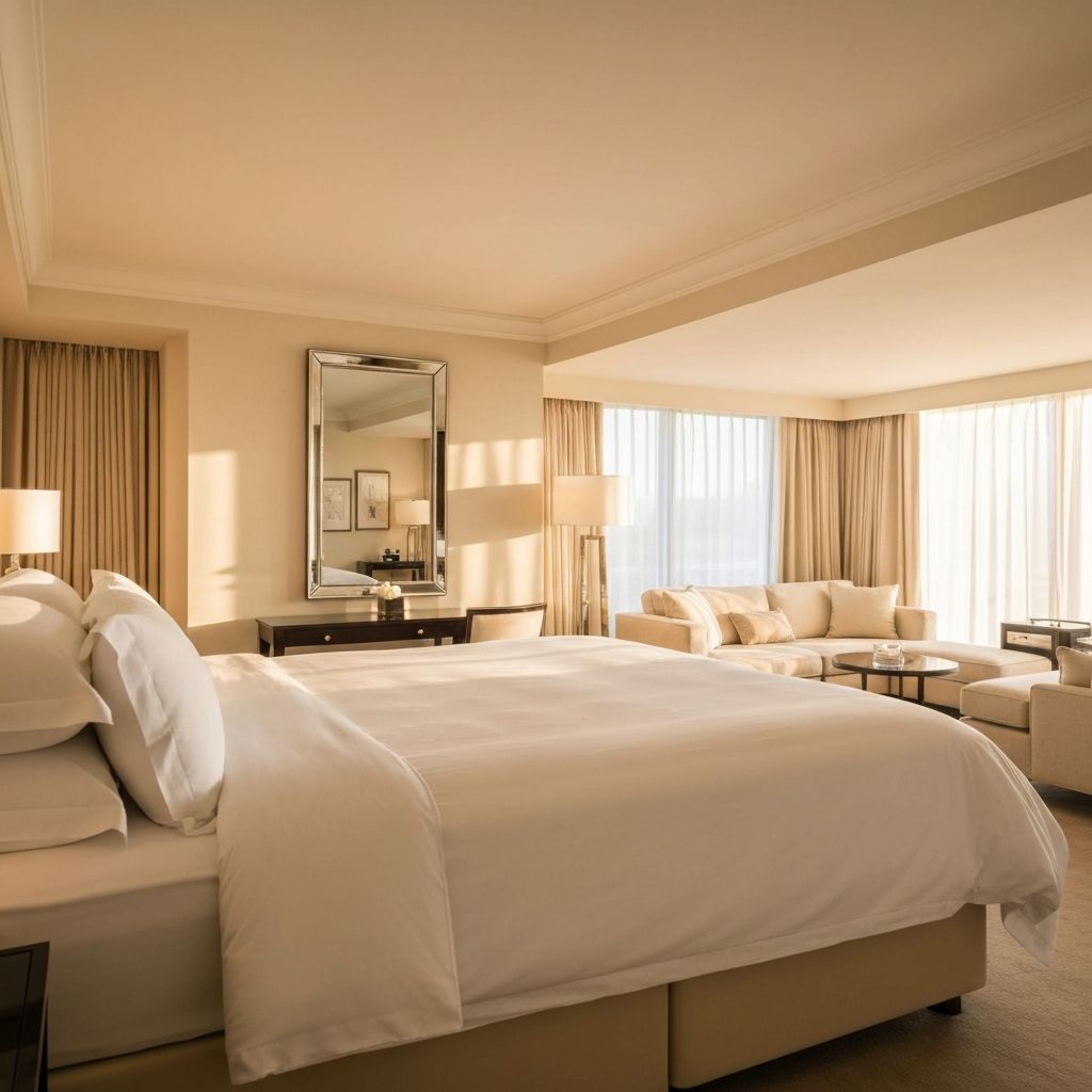 A beautifully made bed featuring an Aireloom mattress — the preferred choice of luxury hotel guests worldwide